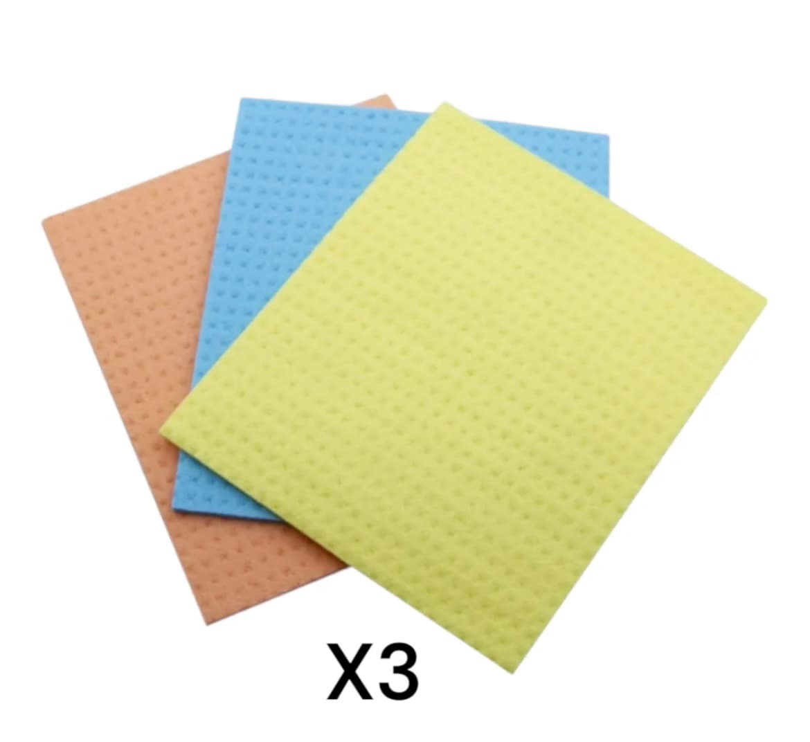 Carré vaisselle 18x20cm (Bleu/Jaune/Rose) - Lot de 3 1