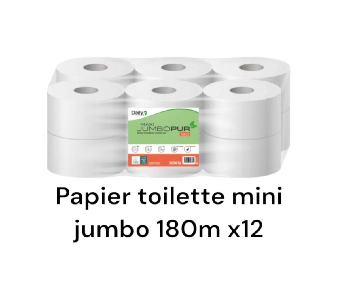 PAPIER TOILETTE MINI JUMBOPUR 180 PH gaufré p. ouate Ecolabel blanc 180m - 12 rlx