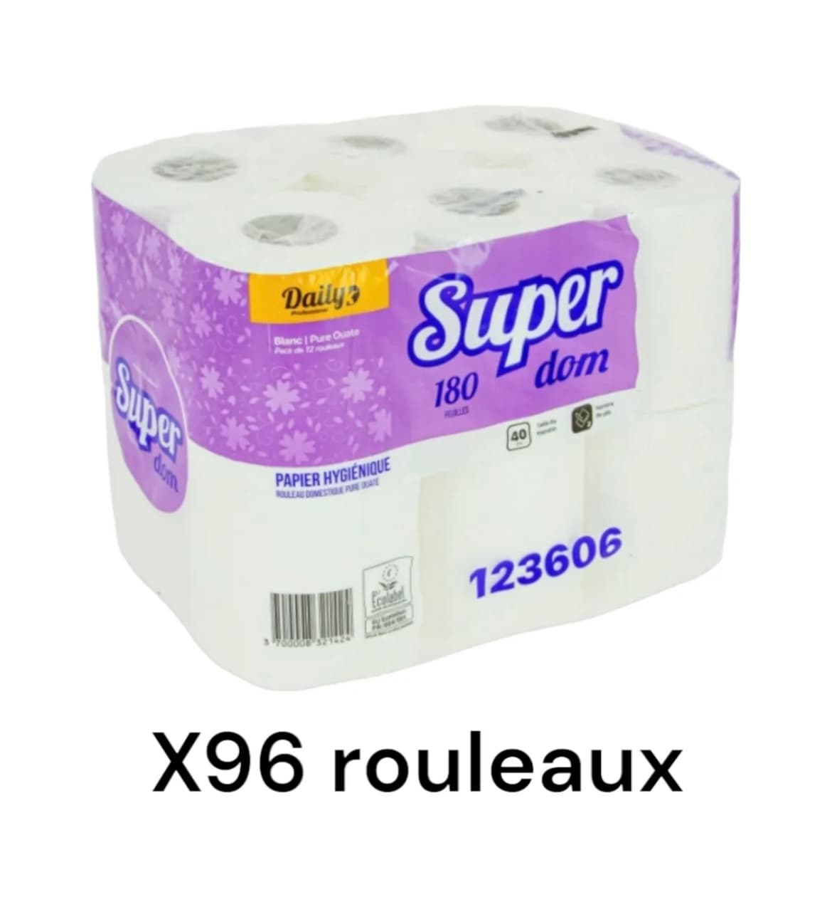 PAPIER TOILETTE SUPER DOM180 PH gaufré p. ouate Ecolabel blanc 180 feuilles - 96 rlx